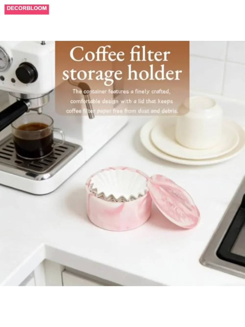 Coffee Filter Holder with Lid, Large Capacity Storage Dispenser for Counter,